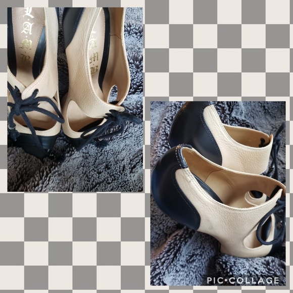 L.A.M.B Chiba Lace Front Black and Tan Peep Toe - Picture 3 of 8